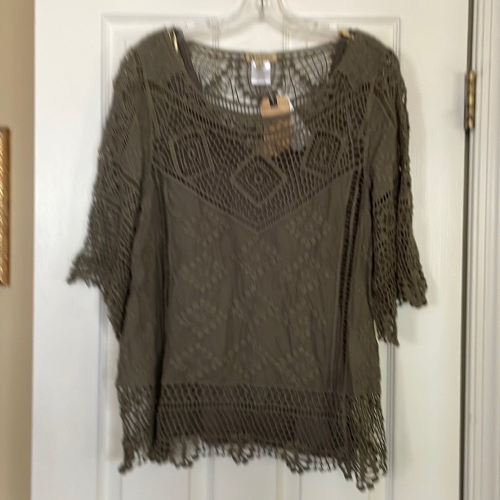 Cute boho crochet top with detachable tank top, olive color